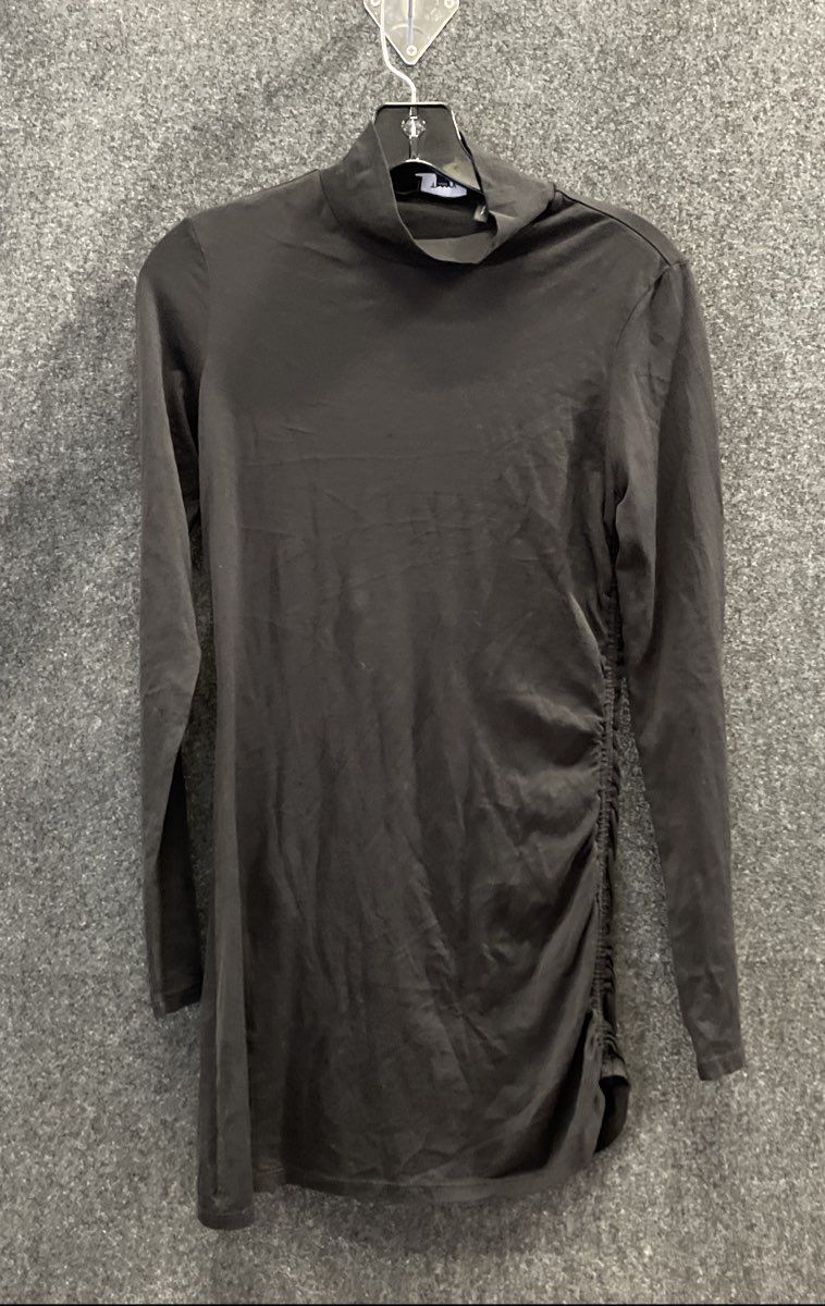 Theory Women's Black Ruched Mock Neck Long Sleeve Tunic Top Size S