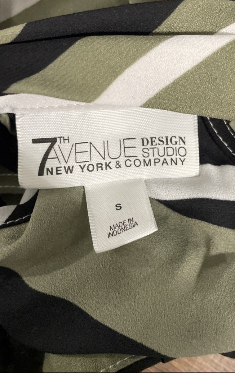 New York & Company Women's Green Black White Striped Halter Blouse Sz S