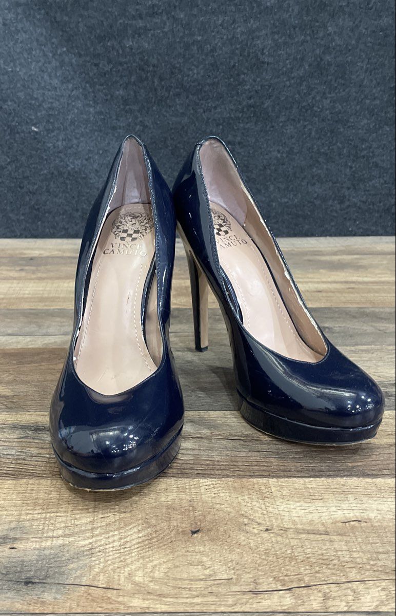 Vince Camuto Black Patent Leather Round Toe Platform Heels Pumps Size 8