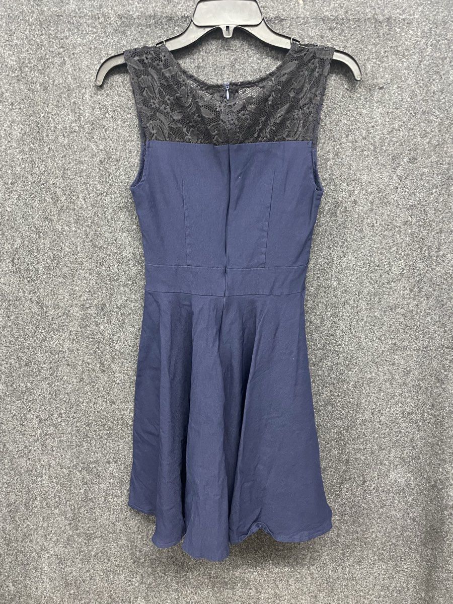 French Connection Women's Alicia Lace Inset Dress Navy Blue Fit & Flare Sz S