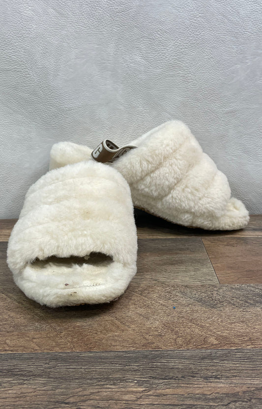 UGG Fluff Yeah Slide Natural Cream Sheepskin Platform Sandal Women's Size 8