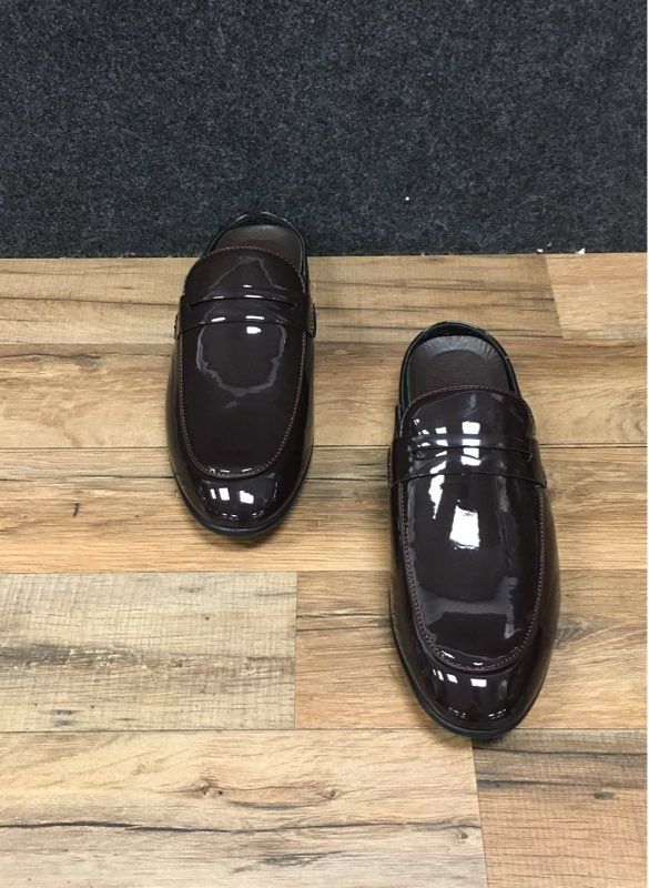 Dark Brown Patent Leather Penny Loafer Mules Backless Slip On Mens Size EU 43
