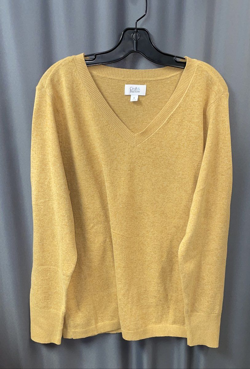 Croft & Barrow Men's Yellow V-Neck Sweater Recycled Polyester Blend Knit Sz XL