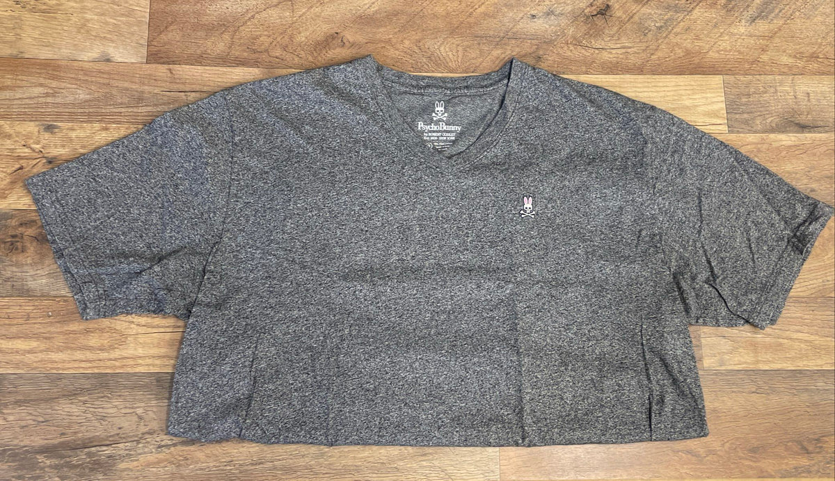 Psycho Bunny Men's Heather Gray V-Neck Pima Cotton T-Shirt Logo Sz 9
