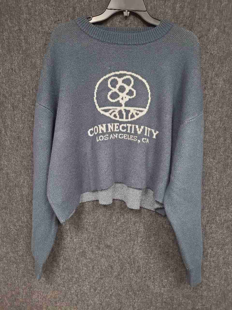 PacSun Men's Connectivity Cropped Sweater Blue Jacquard Knit Size M