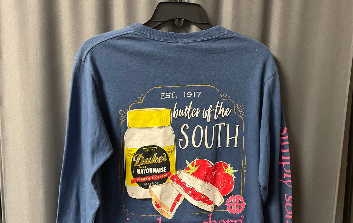Simply Southern Women's Duke's Mayonnaise LS Graphic T-Shirt Blue Sz S
