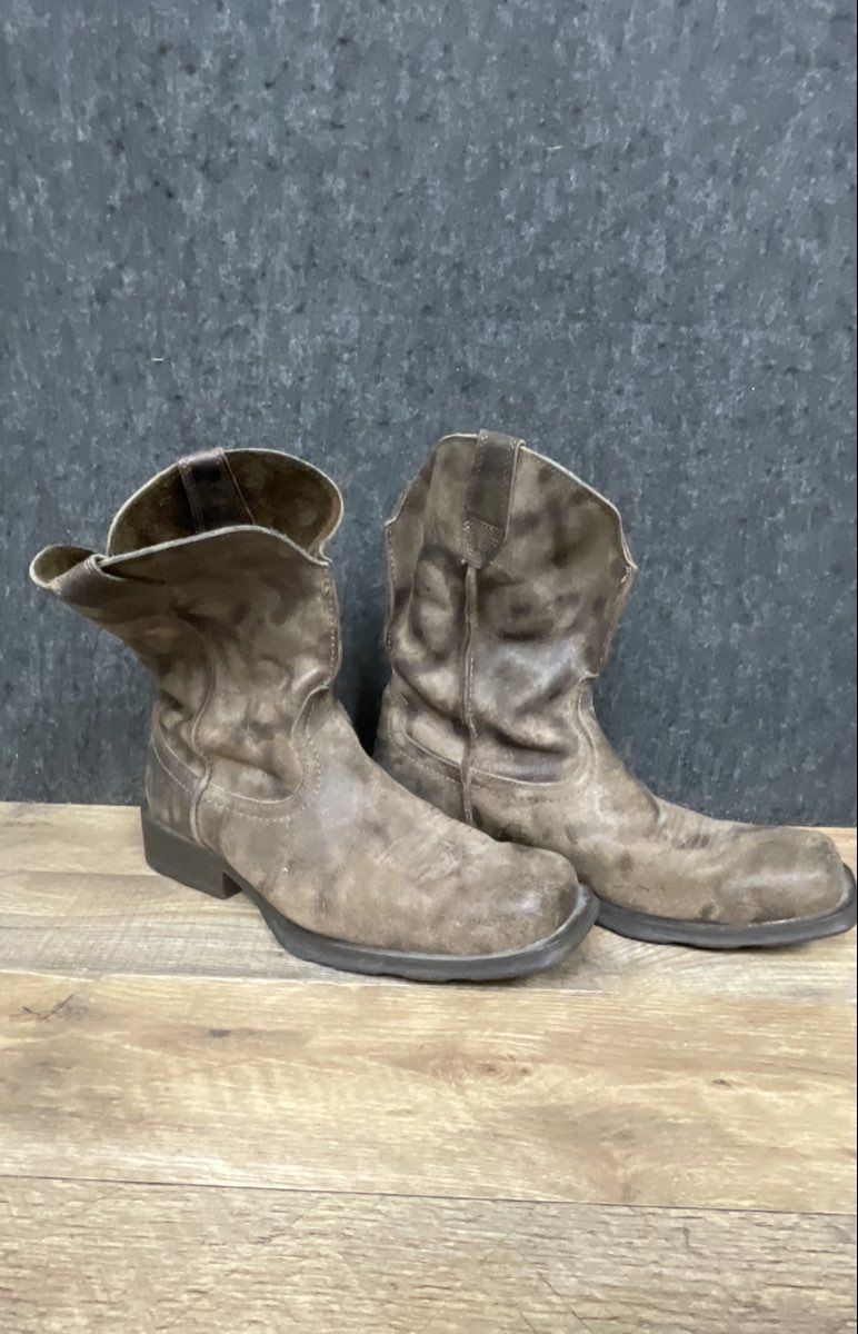 Ariat Groundbreaker Square Toe Brown Leather Western Work Boots Size 10.5 D