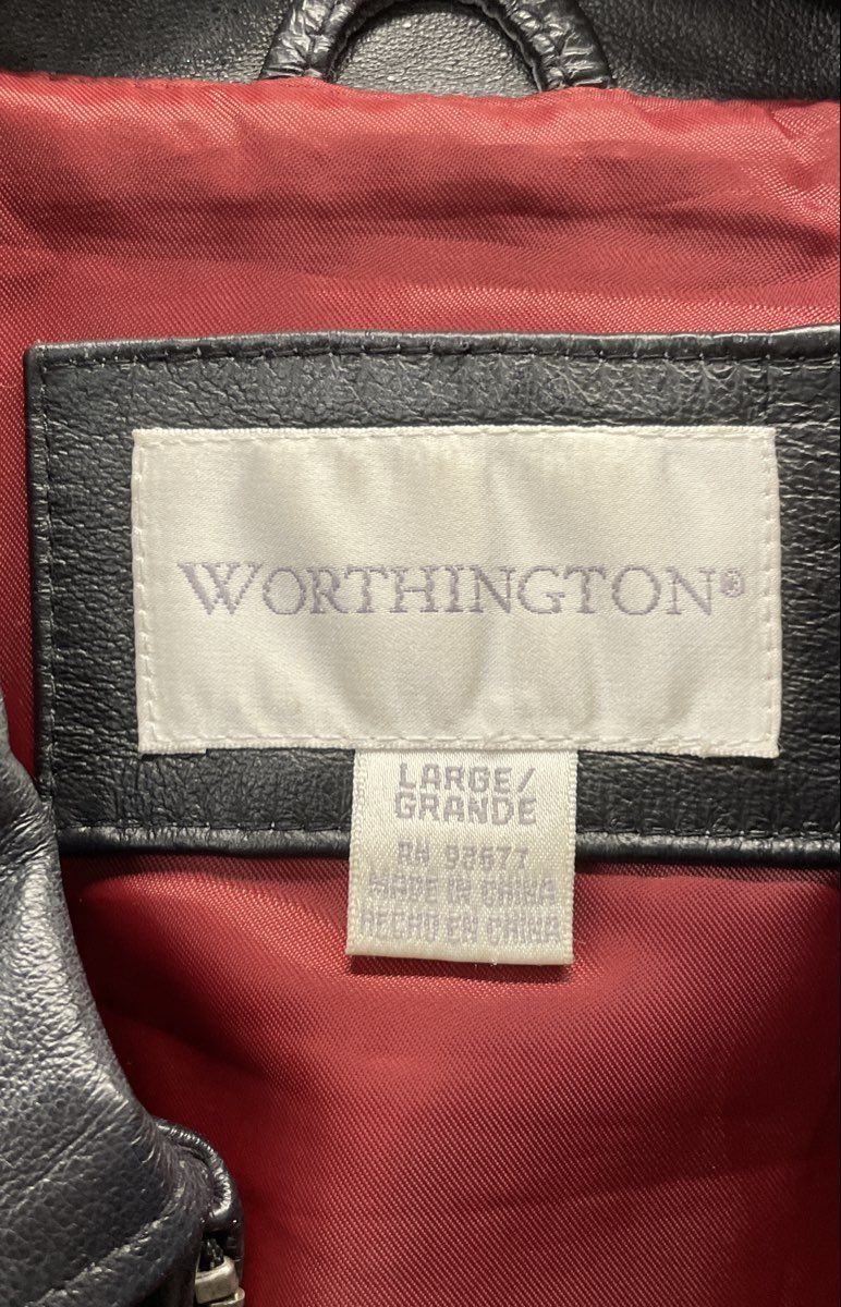 Vintage Y2K Worthington Women's Black Leather Full Zip Jacket Red Lining Sz L