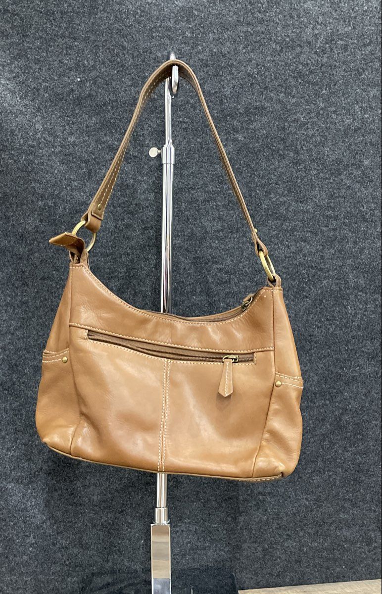 Croft & Barrow Brown Leather Hobo Shoulder Bag Brass Hardware Contrast Stitch