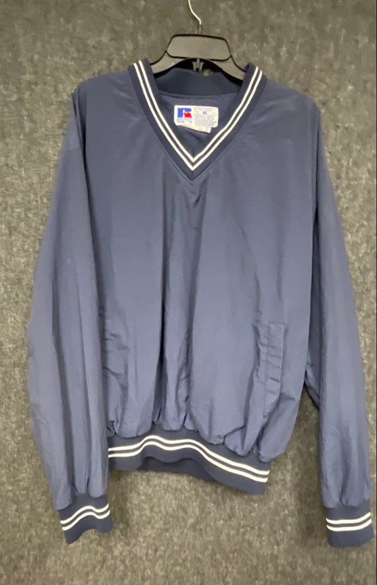 Vintage 90s Russell Athletic V-Neck Windbreaker Striped Pullover Top Sz XL