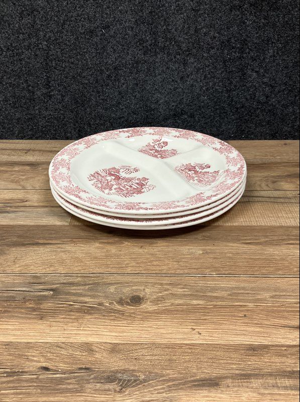 Red Willow Transferware Divided Grill Plates Set 4 Piece Made in USA Vintage