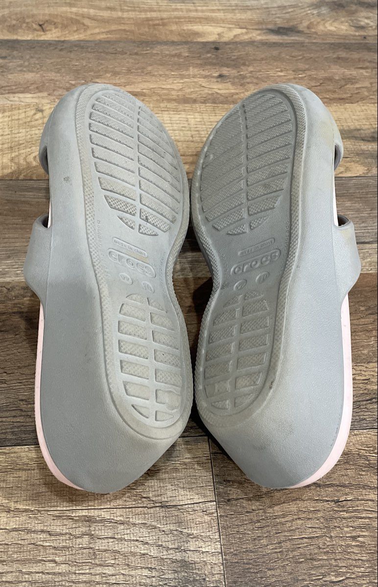 Crocs Meleen Twist Grey Pink Strappy Wedge Slide Sandals Women's Size 10