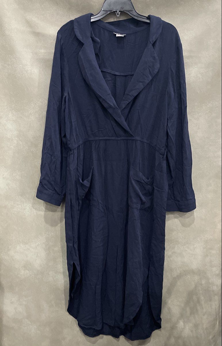 Venus Women's Navy Blue Long Sleeve Roll Tab Surplice Pocket Dress Sz XL