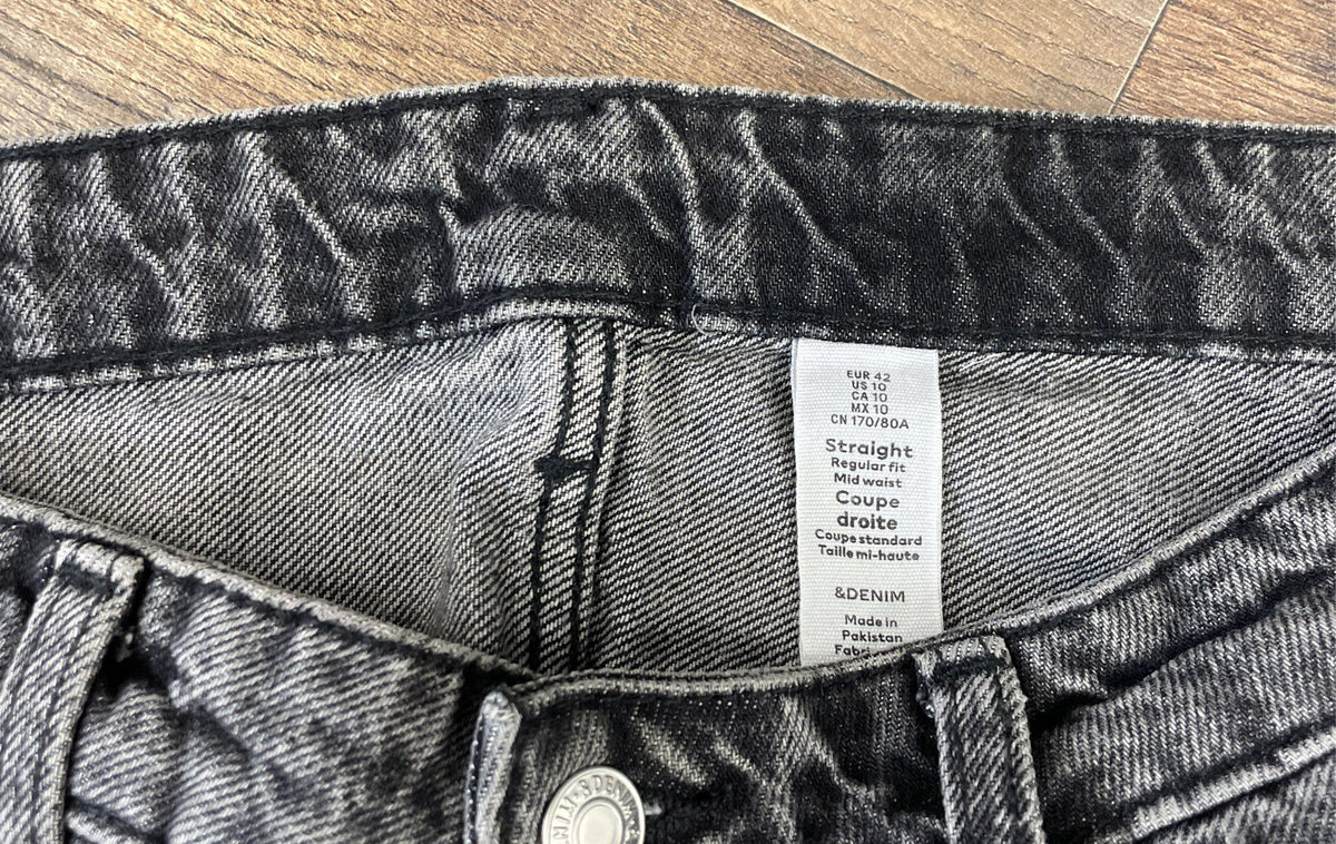 H&M &Denim Women's Washed Black Straight Leg Mid Waist Cotton Jeans Sz 10