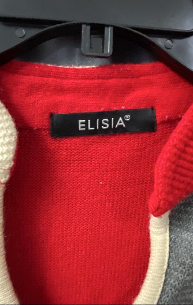 Elisia Women's Red Grey White Colorblock Checkered Knit Sweater Dress Sz M