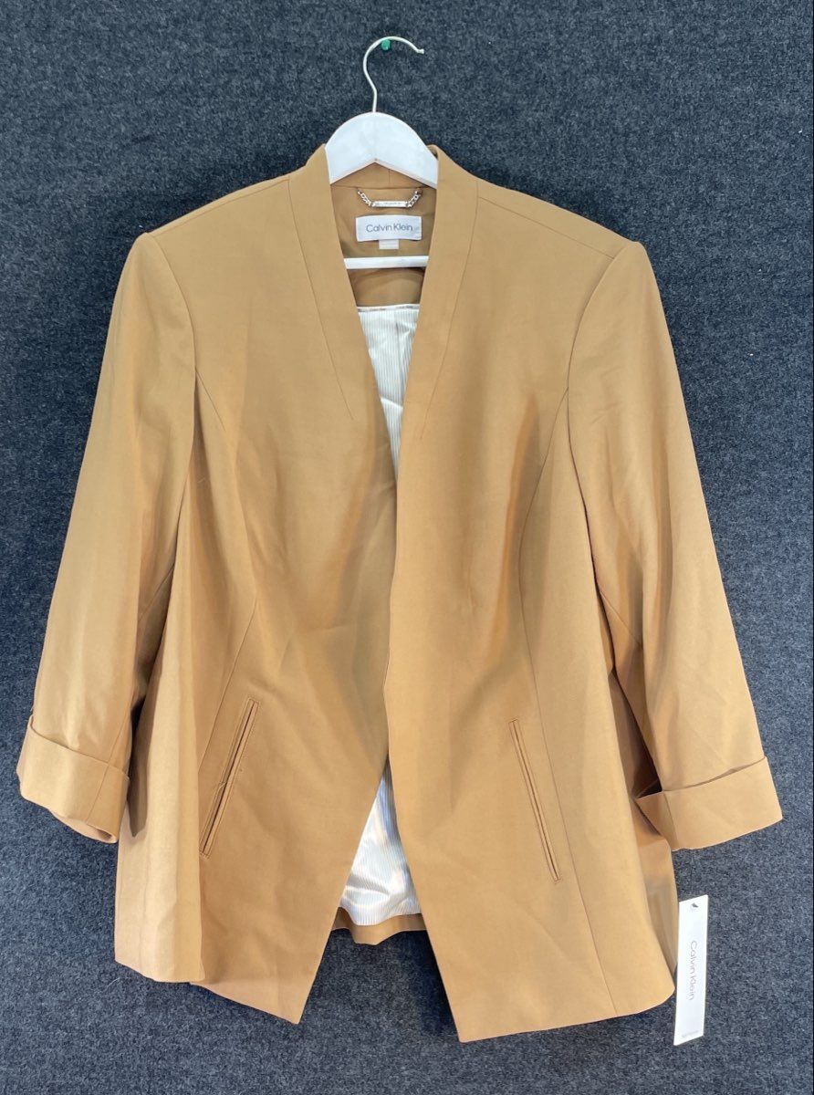 Calvin Klein Women's Camel Open Front Blazer Cuffed Sleeve Lined NWT Sz 20W