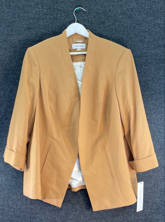 Calvin Klein Women's Camel Open Front Blazer Cuffed Sleeve Lined NWT Sz 20W