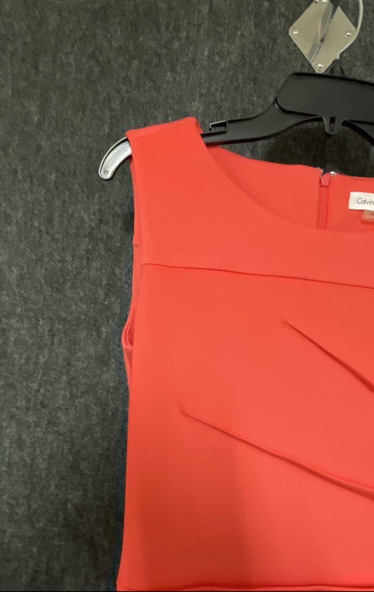 Calvin Klein Women's Coral Sleeveless Side Pleated Ruched Sheath Dress Sz 12