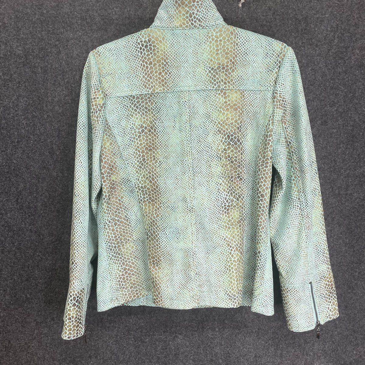 Dialogue Women's Blue Snakeskin Print Full Zip Mock Neck Jacket Sz XS