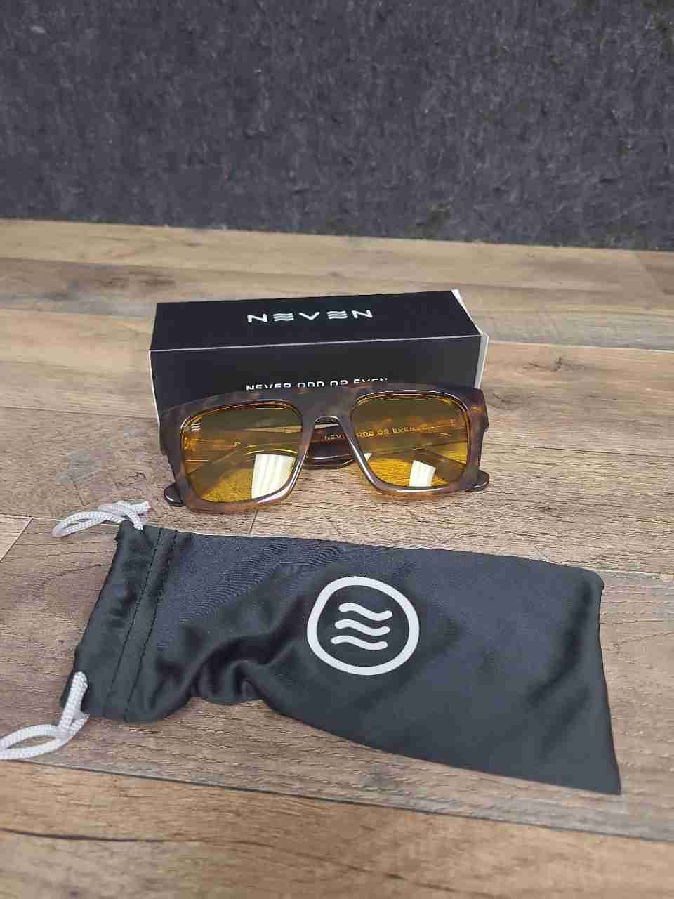 Neven Unisex Amar RG Sunglasses Tortoise Shell Yellow Lens Square New Box