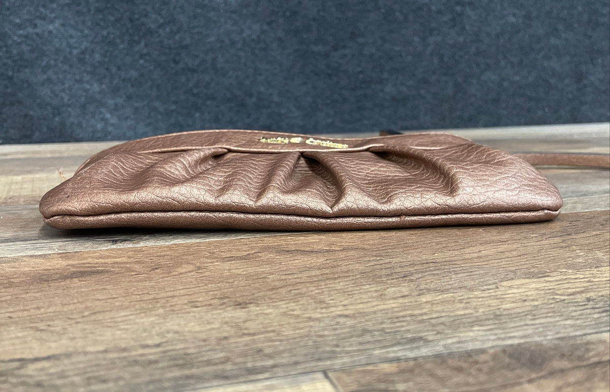 Juicy Couture Bronze Metallic Brown Leather Pleated Wristlet Wallet Large