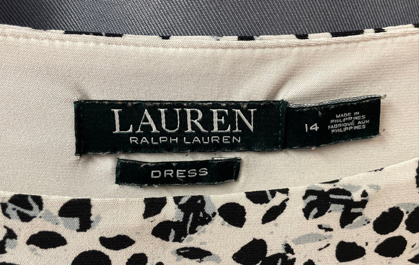 Lauren Ralph Lauren Women's Black White Blue Floral Ruched Jersey Dress Sz 14