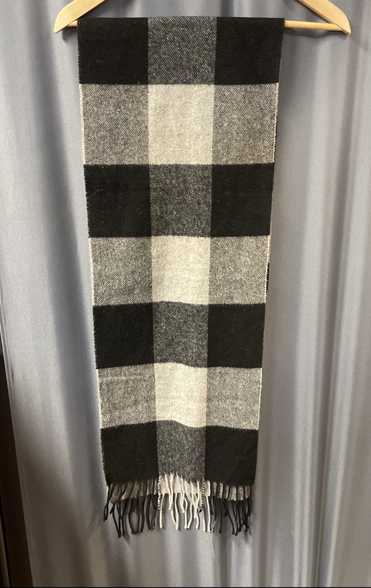 Italian Woollen Treasures Unisex Scarf Gray Black 100% Lambswool Buffalo Check