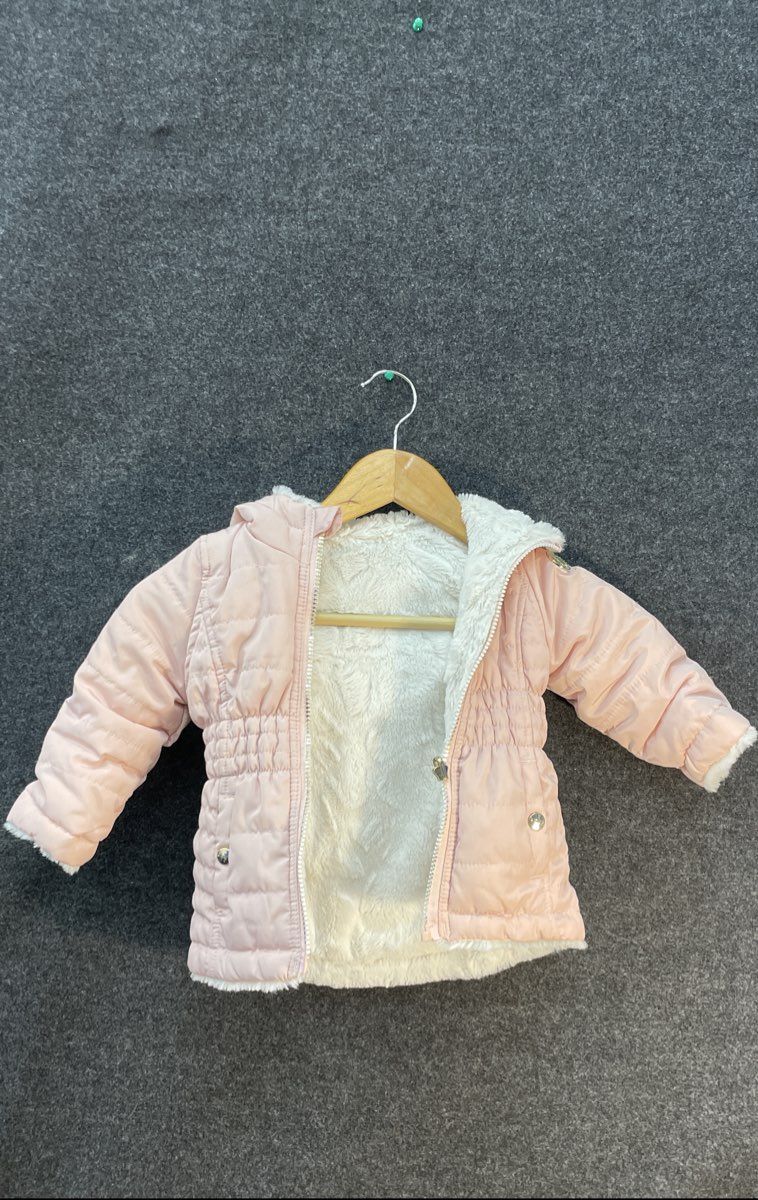 DKNY Girls Pink Hooded Puffer Jacket Fleece Lined Quilted