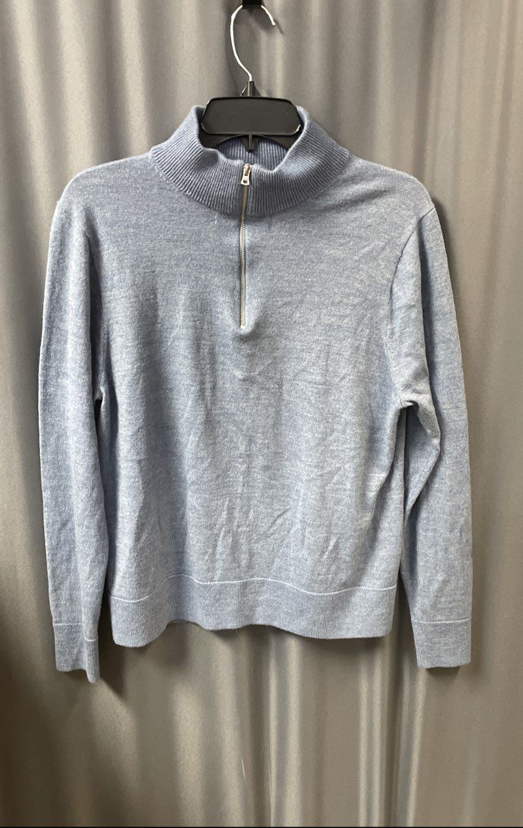 J. Crew Men's Blue Merino Wool Blend 1/4 Zip Pullover Sweater Size L