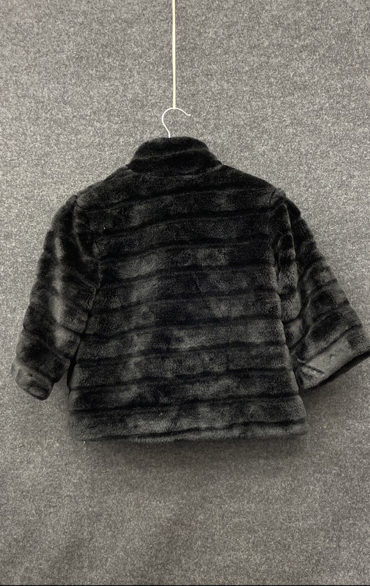 Cherokee Girls Black Faux Fur Ribbed Tiered Decorative Button Up Coat Sz 10/12