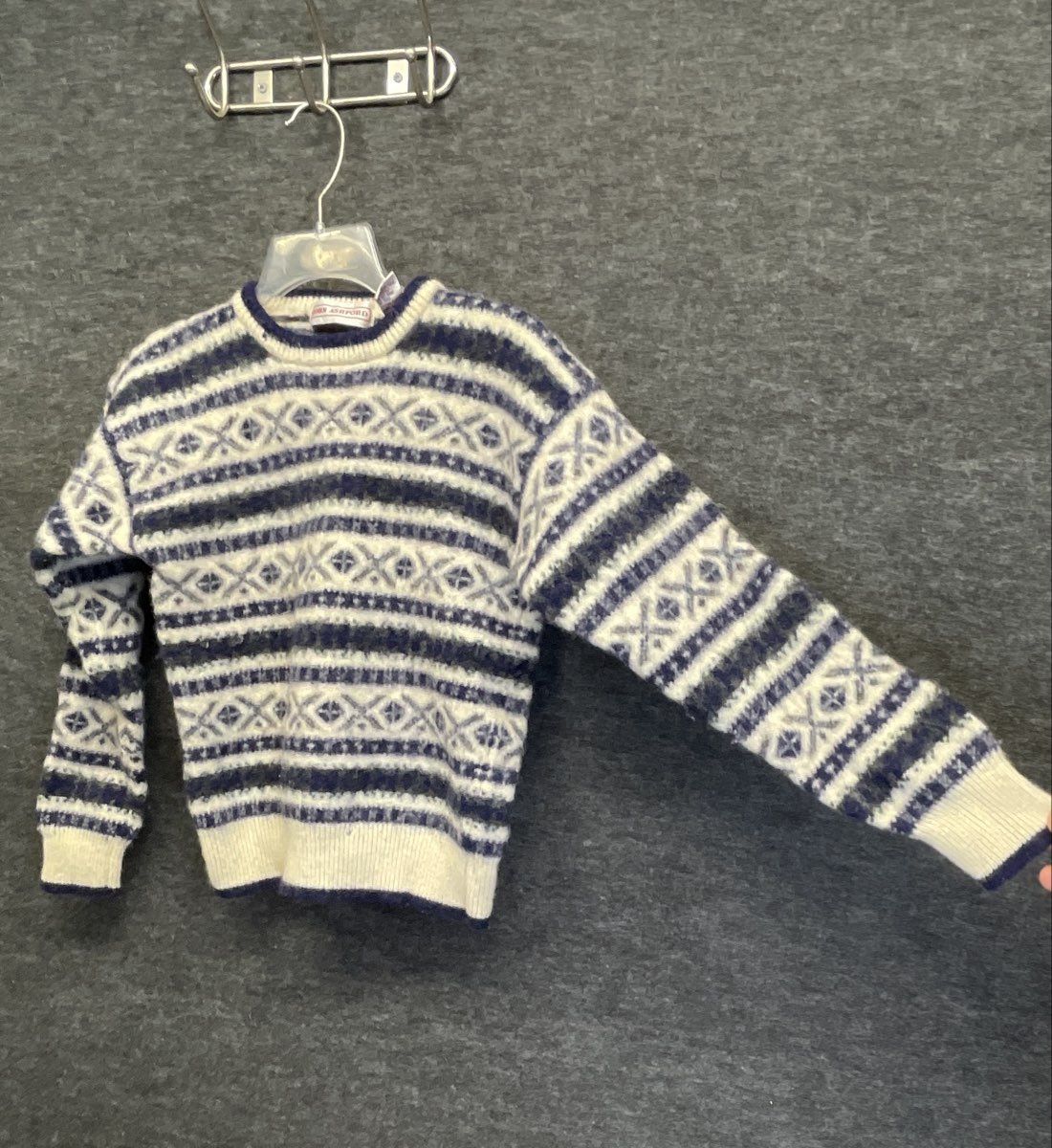 Vintage 90s John Ashford Boys Blue Fair Isle Nordic Wool Shetland Sweater Sz L