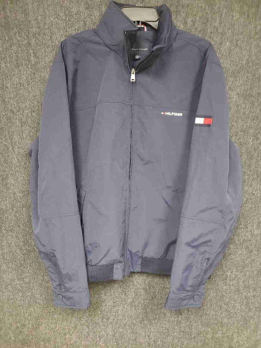 Tommy Hilfiger Men's Regatta Jacket Navy Blue Packable Hood Windbreaker Sz XXL
