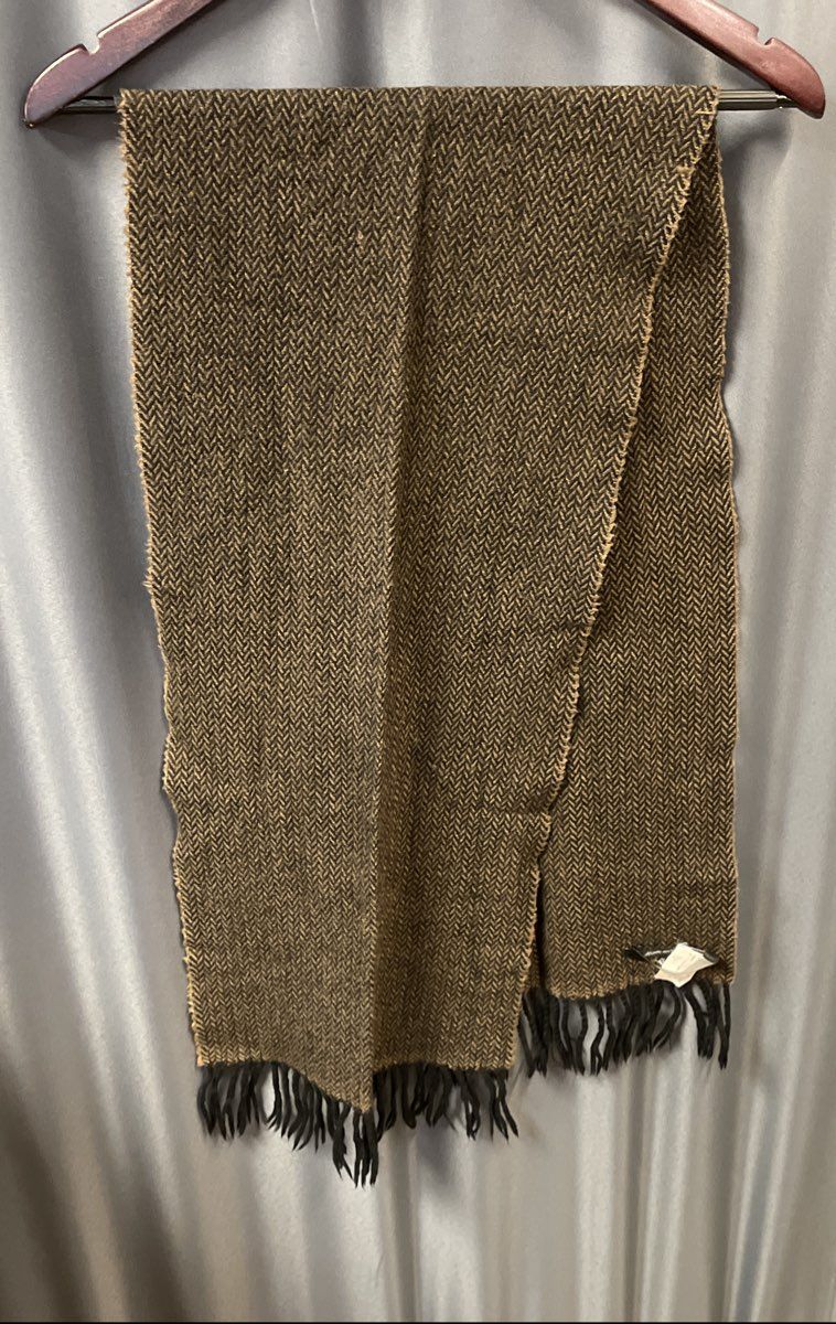 Ansich Unisex Brown Black Herringbone 100% Wool Scarf Made in Italy Vintage