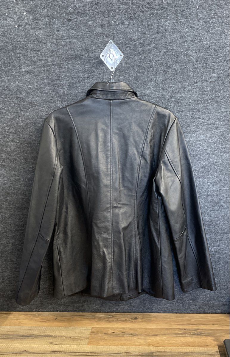 Dialogue Women's Black Bonded Leather Full Zip Jacket Collared Size M