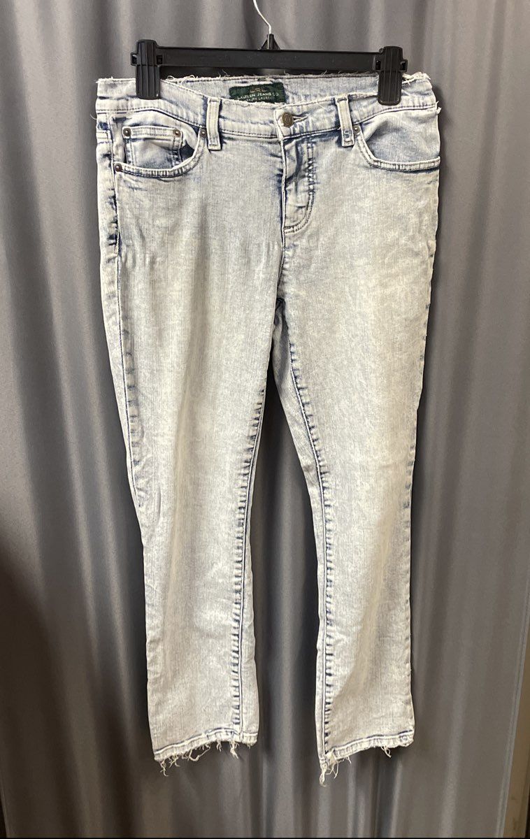 Lauren Ralph Lauren Women's Light Wash Acid Wash Raw Hem Stretch Jeans Sz 8