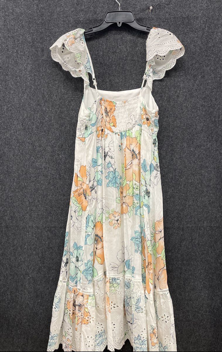 Wonderly Women's The Tides Cloud Dancer Floral Eyelet Ruffle Maxi Dress Sz L NWT