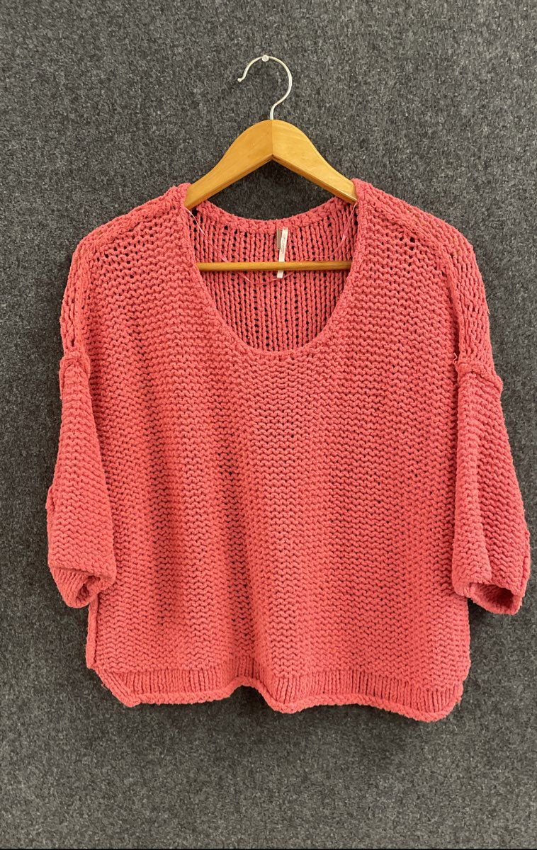 Free People Women's Coral Pink Chunky Loose Knit Cropped Sweater Size XS