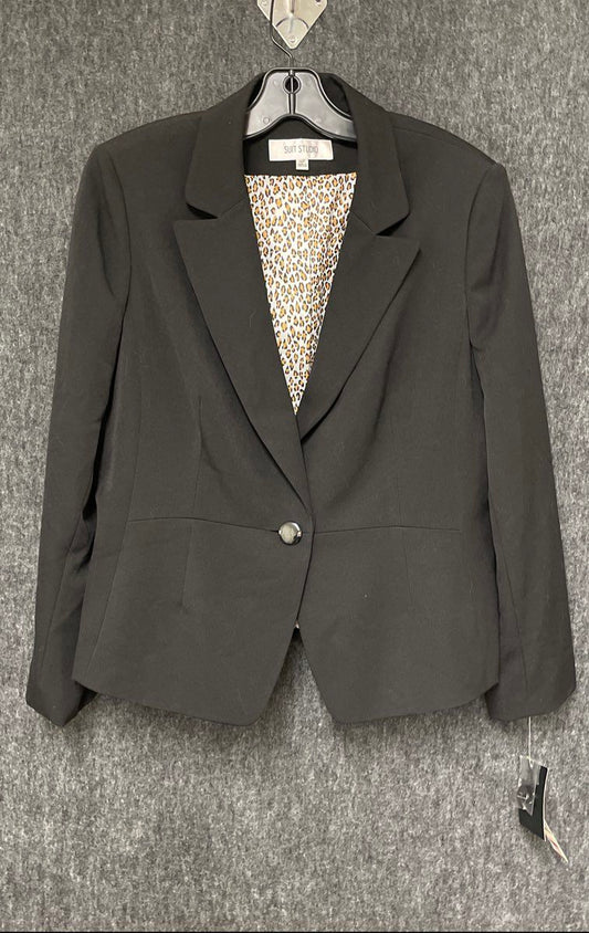 Suit Studio Women's Black Blazer Leopard Lining Single Button NWT Sz 14P