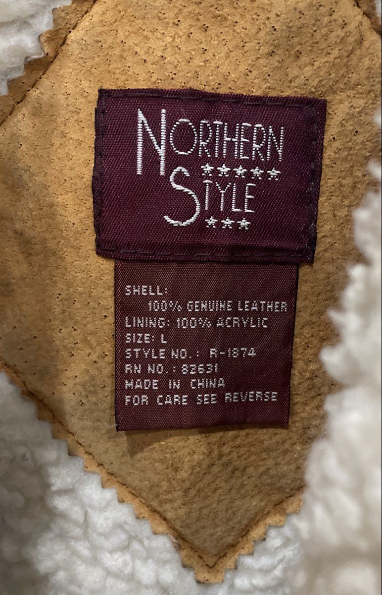 Vintage 90s Northern Style Women's Brown Leather Sherpa Lined Jacket Shawl Sz L