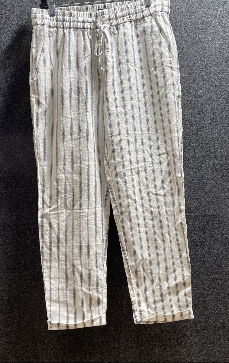 J.Crew Women's Blue White Striped Linen Cotton Re-Imagined Pants Sz 8 NWT
