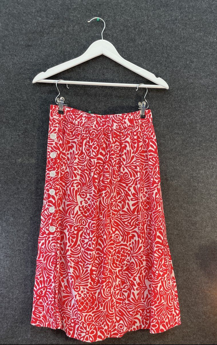 LOFT Outlet Women's Red White Tropical Floral Linen Blend Midi Skirt Sz XS NWT