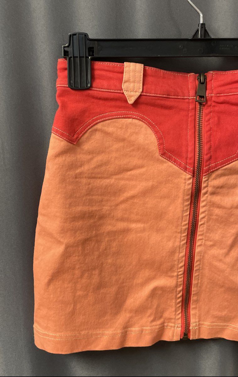 BDG Women's Red Peach Front Zip Western Yoke Colorblock Mini Skirt Sz M