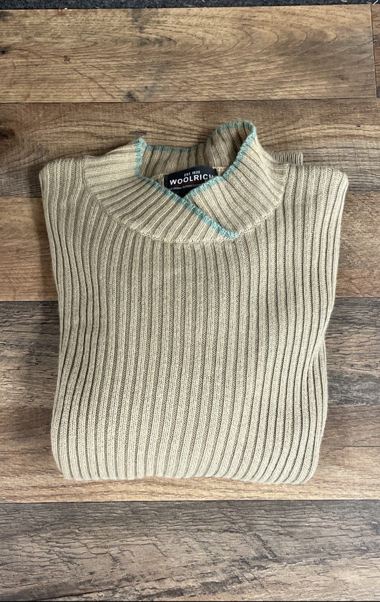 Woolrich Women's Tan Ribbed Knit Mock Neck Crossover Sweater Sz M