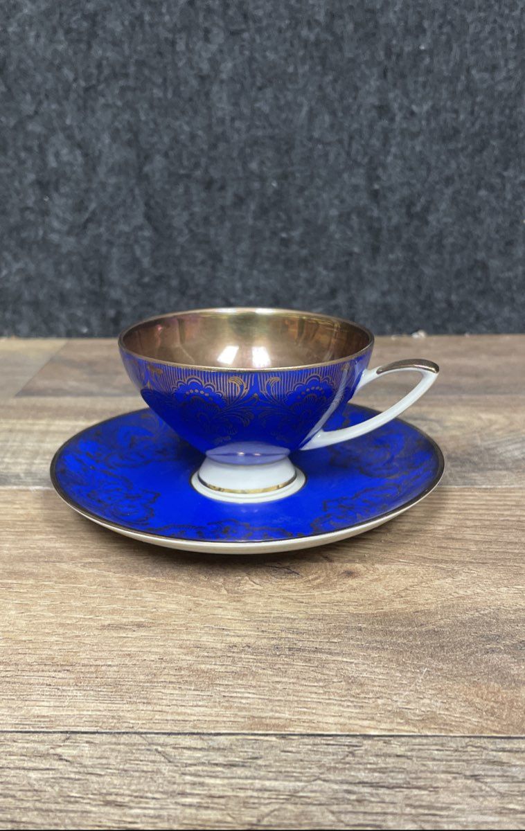 Alka Bavaria 950 Cobalt Blue Gold Scroll Cup & Saucer Set Porcelain Germany