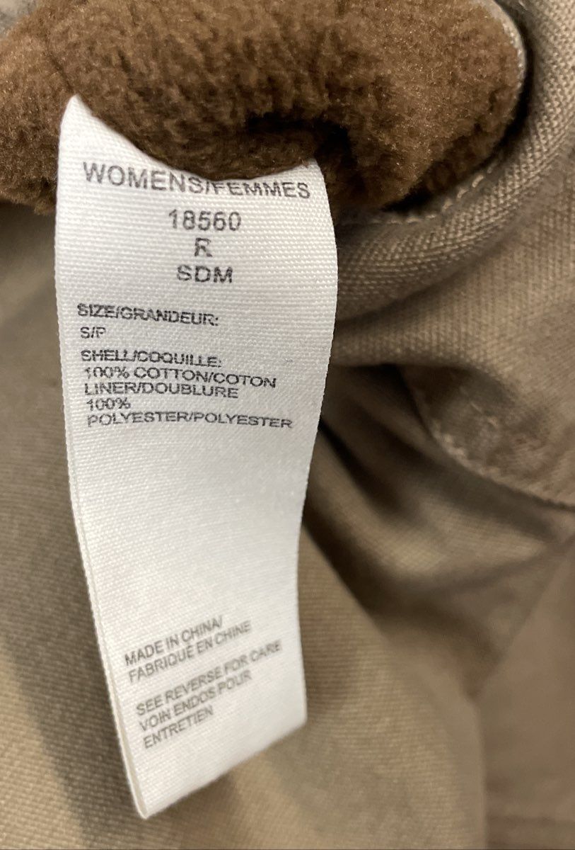 Woolrich Women's Tan Cotton Canvas Fleece Lined Utility Vest Corduroy Trim Sz S