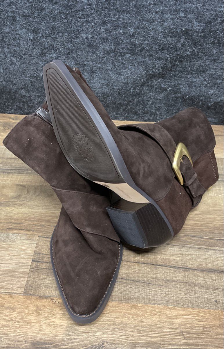 Vince Camuto Philay Dark Brown Suede Buckle Ankle Boots Women's Size 8W