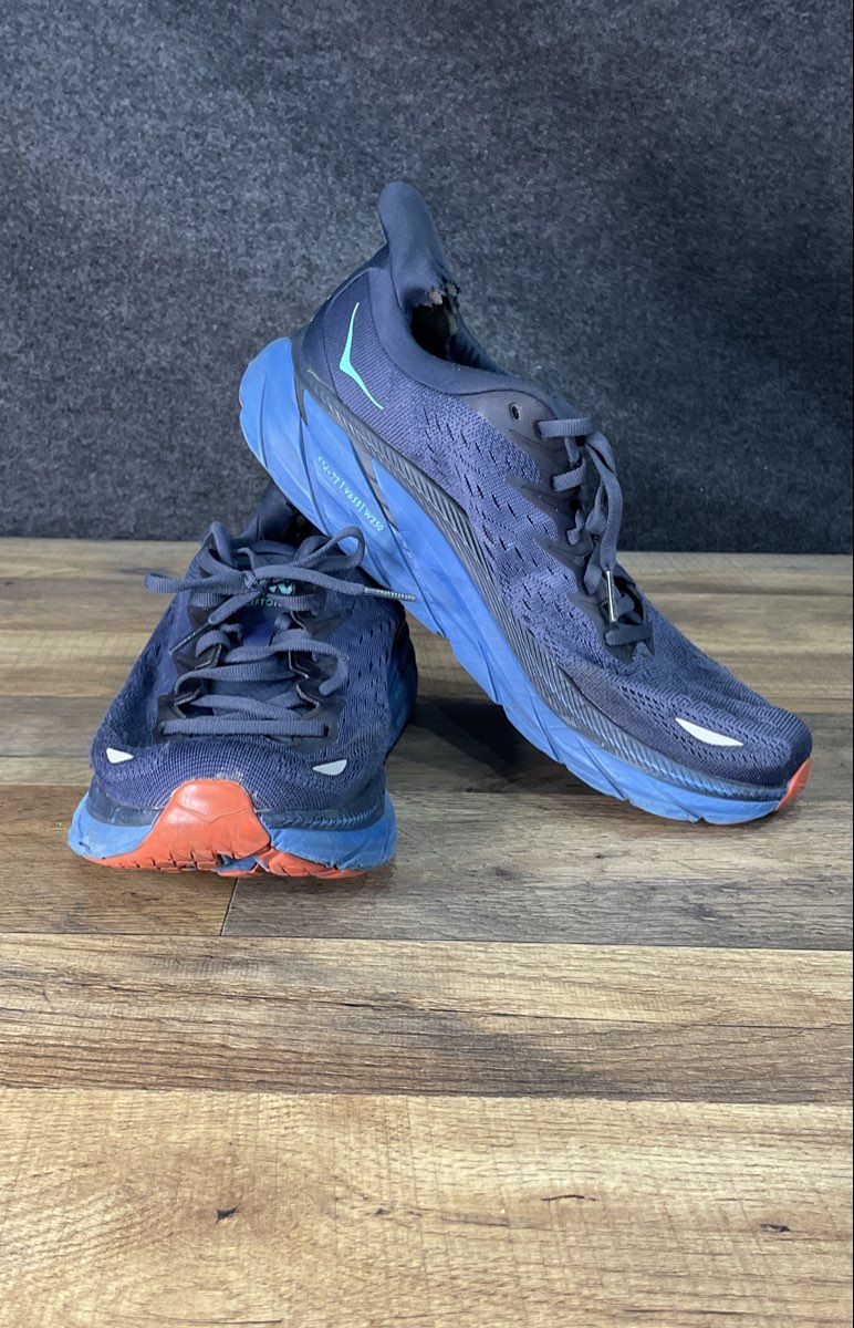 Hoka Clifton 8 Navy Blue Orange Men's Running Shoes Size 9
