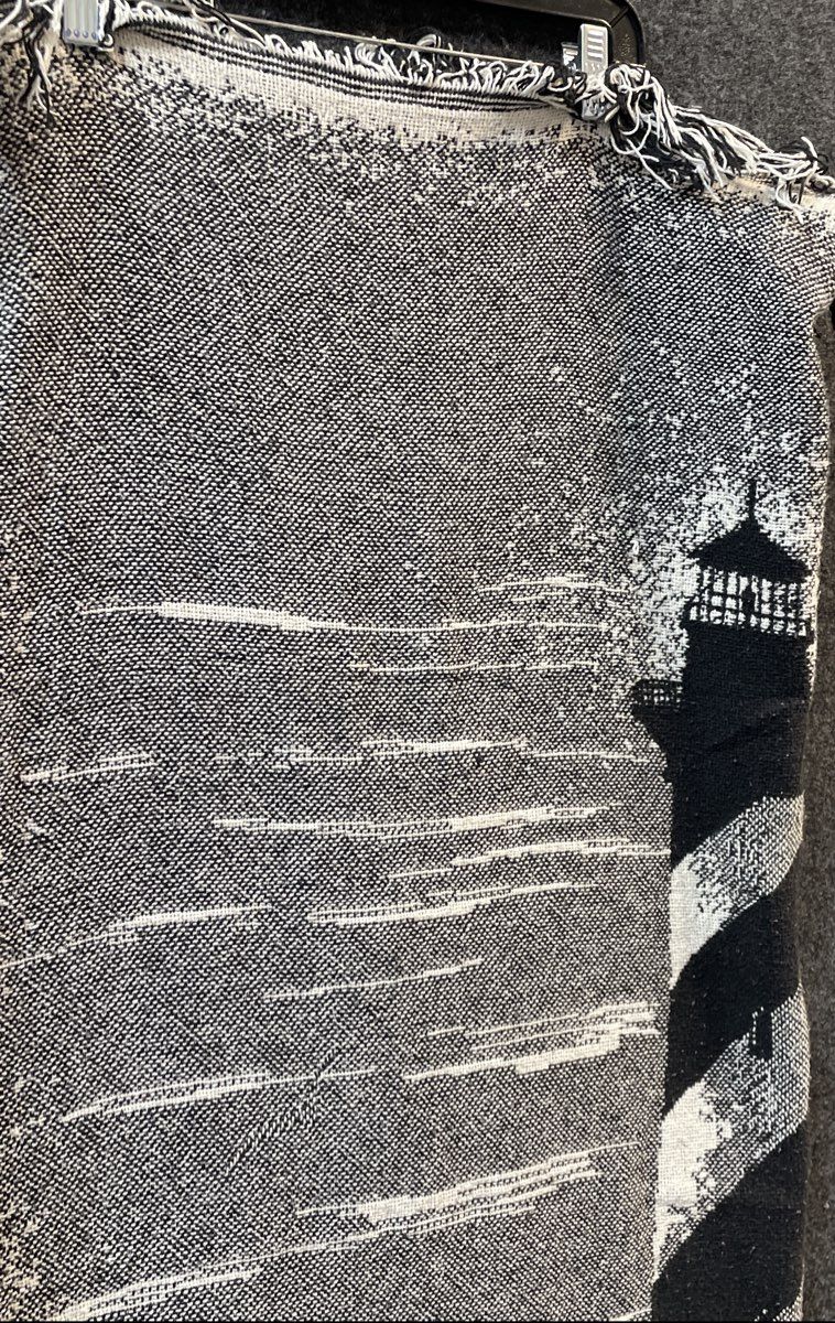 Vintage Cape Hatteras Lighthouse Tapestry Throw Blanket Fringe Outer Banks NC