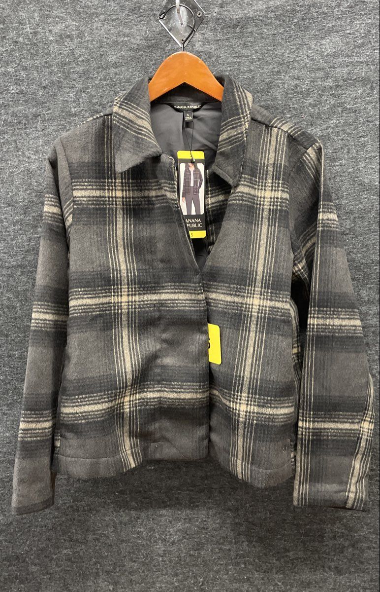 Banana Republic Women's Grey Plaid Flannel Shacket Shirt Jacket NWT Size S