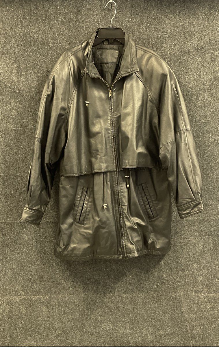 Vintage 90s Jacqueline Ferrar Women's Black Genuine Leather Trench Cape Coat L